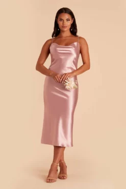Lisa Shiny Satin Midi Dress - English Rose