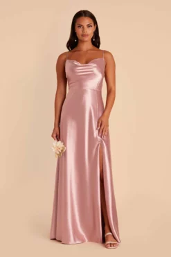 Lisa Long Shiny Satin Dress - English Rose -US Skirt Sales 2024 english rose lisa slit satin bridesmaid dress 01