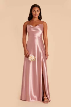 Lisa Long Shiny Satin Dress - English Rose -US Skirt Sales 2024 english rose lisa slit satin bridesmaid dress 02