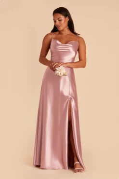 Lisa Long Shiny Satin Dress - English Rose -US Skirt Sales 2024 english rose lisa slit satin bridesmaid dress 04
