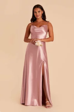 Lisa Long Shiny Satin Dress - English Rose -US Skirt Sales 2024 english rose lisa slit satin bridesmaid dress 05