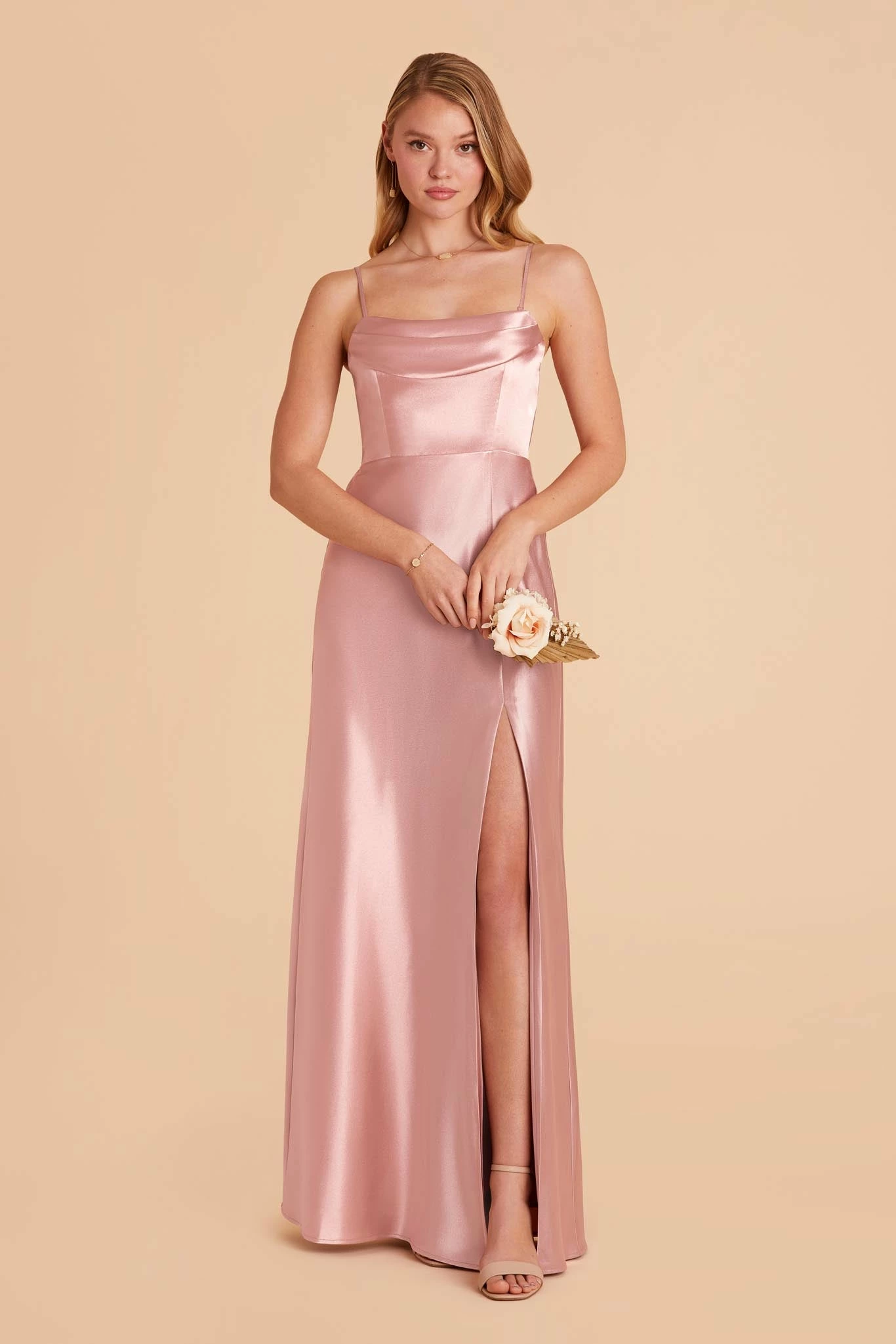 Mia Shiny Satin Convertible Dress - English Rose 4 Mia Shiny Satin Convertible Dress - English Rose - Image 4