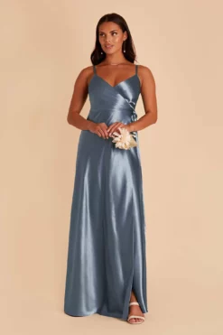 Cindy Shiny Satin Dress - French Blue -US Skirt Sales 2024 french blue cindy satin bridesmaid dress 01