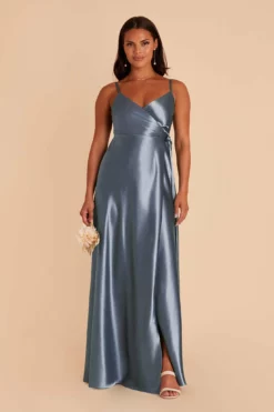 Cindy Shiny Satin Dress - French Blue -US Skirt Sales 2024 french blue cindy satin bridesmaid dress 03
