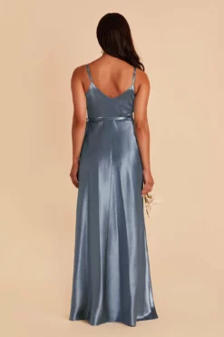 Cindy Shiny Satin Dress - French Blue -US Skirt Sales 2024 french blue cindy satin bridesmaid dress 05