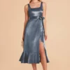 Eugenia Shiny Satin Convertible Midi Dress - French Blue