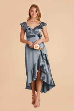 James Shiny Satin Midi Dress - French Blue