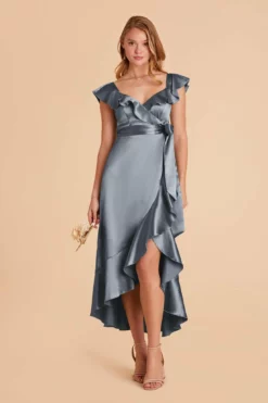 James Shiny Satin Midi Dress - French Blue -US Skirt Sales 2024 french blue james satin bridesmaid dress 02