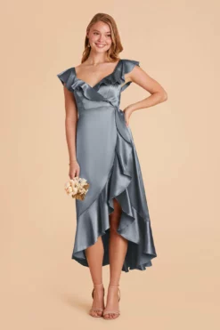 James Shiny Satin Midi Dress - French Blue -US Skirt Sales 2024 french blue james satin bridesmaid dress 03