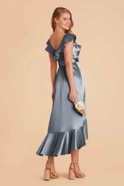 James Shiny Satin Midi Dress - French Blue -US Skirt Sales 2024 french blue james satin bridesmaid dress 04