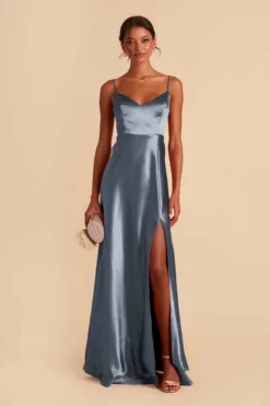 Jay Shiny Satin Dress - French Blue -US Skirt Sales 2024 french blue jay satin bridesmaid dress 02