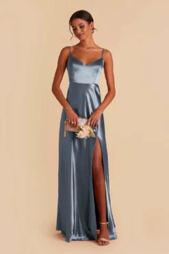 Jay Shiny Satin Dress - French Blue -US Skirt Sales 2024 french blue jay satin bridesmaid dress 03