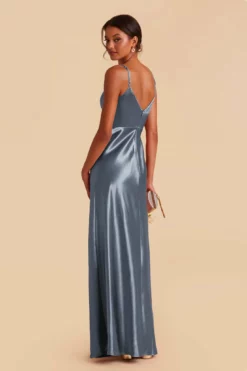 Jay Shiny Satin Dress - French Blue -US Skirt Sales 2024 french blue jay satin bridesmaid dress 05