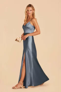 Jay Shiny Satin Dress - French Blue -US Skirt Sales 2024 french blue jay satin bridesmaid dress 06