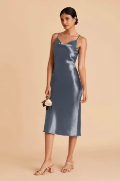 Lisa Shiny Satin Midi Dress - French Blue 8 Lisa Shiny Satin Midi Dress - French Blue -US Skirt Sales 2024 french blue lisa midi satin bridesmaid dress 02