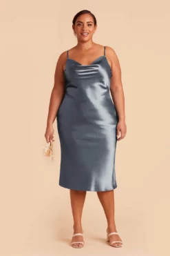 Lisa Shiny Satin Midi Dress - French Blue 10 Lisa Shiny Satin Midi Dress - French Blue -US Skirt Sales 2024 french blue lisa midi satin plus size bridesmaid dress 01