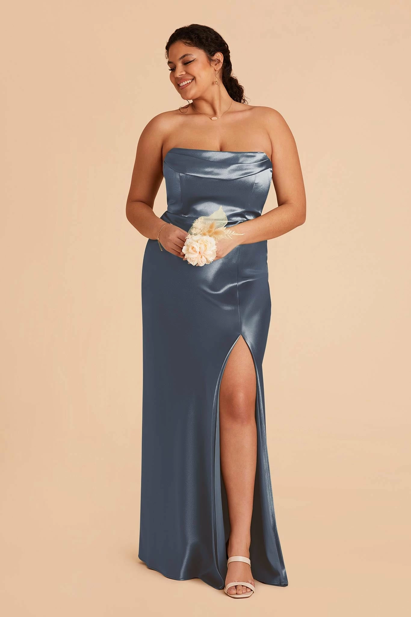 Mia Shiny Satin Convertible Dress - French Blue 2 Mia Shiny Satin Convertible Dress - French Blue - Image 2