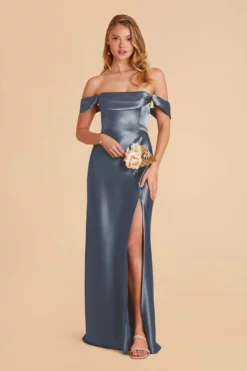 Mia Shiny Satin Convertible Dress - French Blue