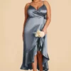YC Shiny Satin Midi Dress - French Blue