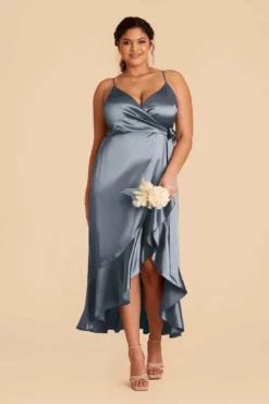 YC Shiny Satin Midi Dress - French Blue