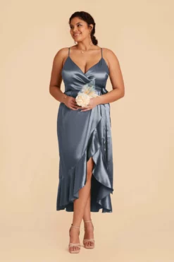 YC Shiny Satin Midi Dress - French Blue -US Skirt Sales 2024 french blue yc plus size bridesmaid dress 02