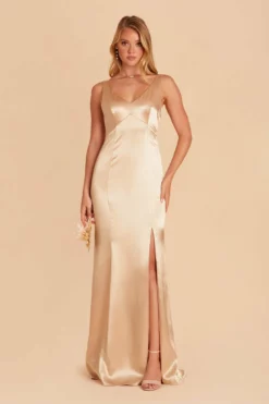 Gloria Shiny Satin Dress - Gold -US Skirt Sales 2024 gold gloria satin bridesmaid dress 01