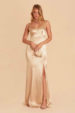 Gloria Shiny Satin Dress - Gold