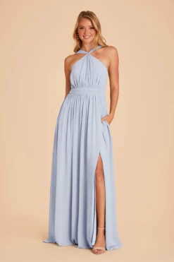 Kiko Chiffon Dress - Ice Blue -US Skirt Sales 2024 ice blue kiko slit bridesmaid dress 01
