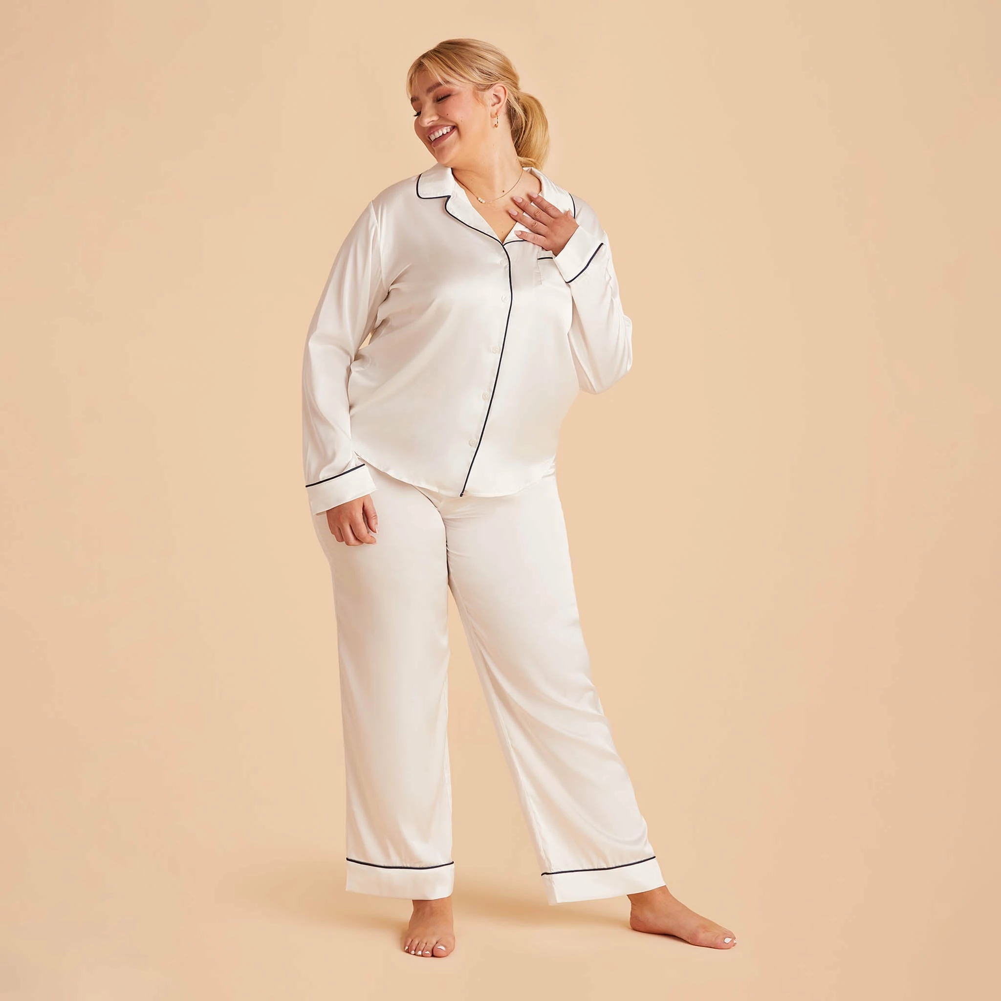 Jonny Satin Pajama Pants - Ivory - Image 12