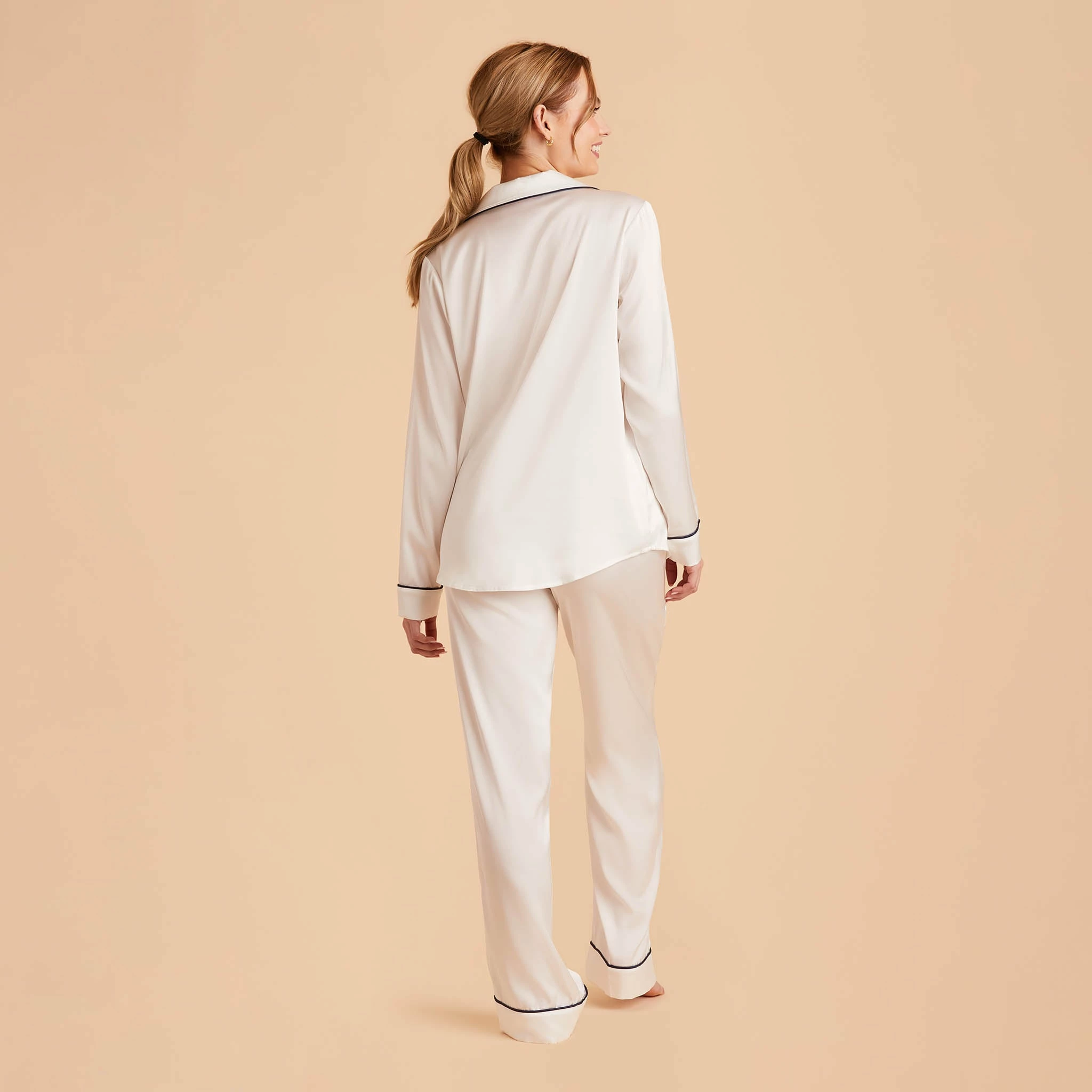 Jonny Satin Long Sleeve Pajama Top - Ivory - Image 11