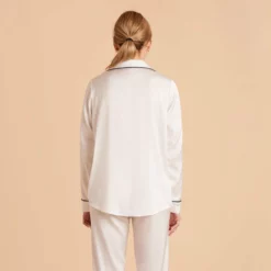 Jonny Satin Long Sleeve Pajama Top - Ivory -US Skirt Sales 2024 ivory jonny satin long sleeve top bridesmaid pajamas 04