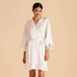Kenny Ruffle Satin Robe - Ivory
