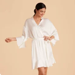 Kenny Ruffle Satin Robe - Ivory -US Skirt Sales 2024 ivory kenny satin ruffle bridesmaid robes 02