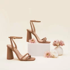 Julia Chunky Heel - Mocha -US Skirt Sales 2024 julia mocha bridesmaid shoes flat lay 02 rt