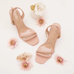 Julia Chunky Heel - Nude Blush -US Skirt Sales 2024 julia nude blush bridesmaid shoes flat lay 01 rt