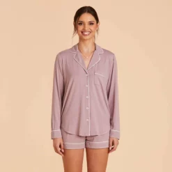 Jonny Long Sleeve Pajama Set - Mauve -US Skirt Sales 2024 mauve jonny long sleeve bridesmaid pajama set 01