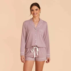 Jonny Long Sleeve Pajama Set - Mauve -US Skirt Sales 2024 mauve jonny long sleeve bridesmaid pajama set 02