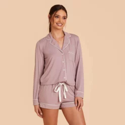 Jonny Long Sleeve Pajama Set - Mauve -US Skirt Sales 2024 mauve jonny long sleeve bridesmaid pajama set 04