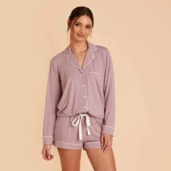 Jonny Long Sleeve Pajama Set - Mauve -US Skirt Sales 2024 mauve jonny long sleeve bridesmaid pajama set 05