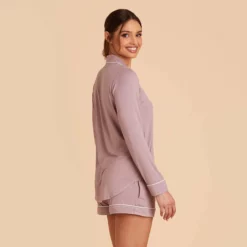 Jonny Long Sleeve Pajama Set - Mauve -US Skirt Sales 2024 mauve jonny long sleeve bridesmaid pajama set 07
