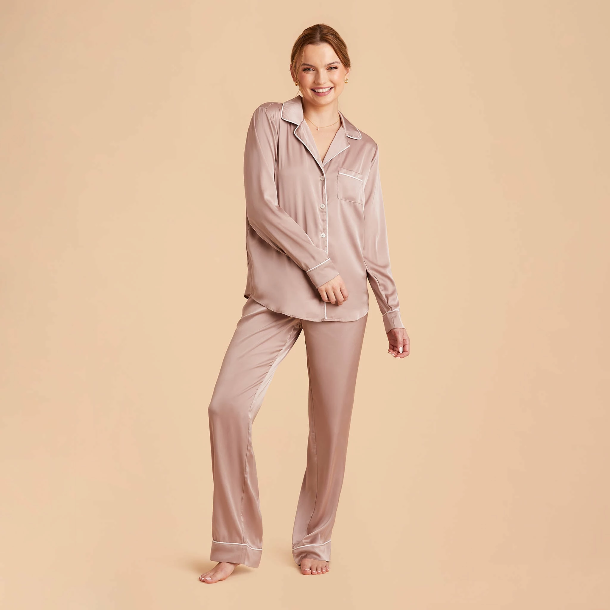 Jonny Long Sleeves And Pants Satin PJ Set - Mauve Taupe 13 Jonny Long Sleeves And Pants Satin PJ Set - Mauve Taupe - Image 13