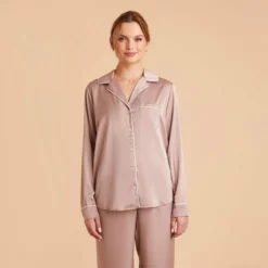 Jonny Long Sleeves And Pants Satin PJ Set - Mauve Taupe 28 Jonny Long Sleeves And Pants Satin PJ Set - Mauve Taupe -US Skirt Sales 2024 mauve taupe jonny satin long sleeve top bridesmaid pajamas 01
