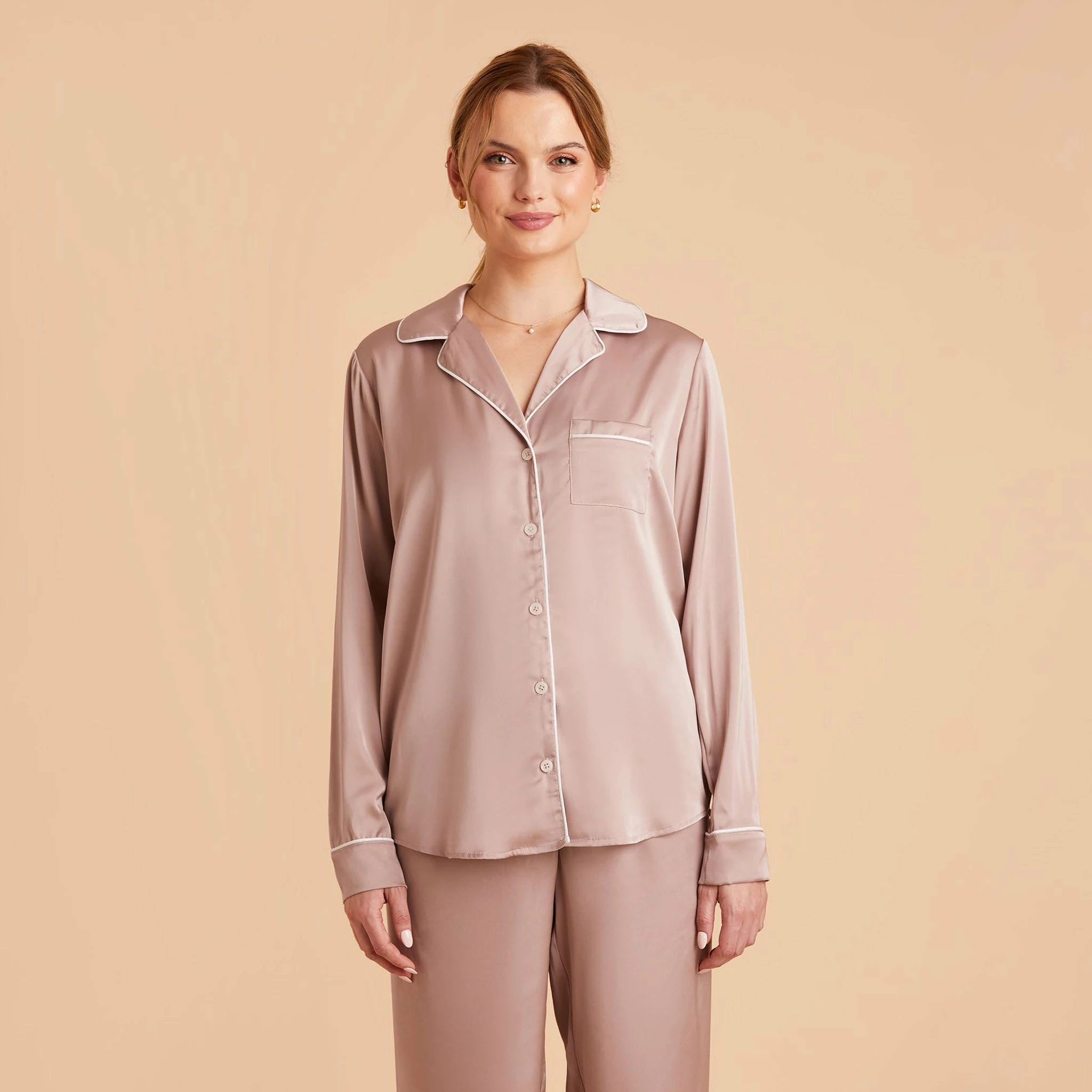 Jonny Long Sleeves And Pants Satin PJ Set - Mauve Taupe 12 Jonny Long Sleeves And Pants Satin PJ Set - Mauve Taupe - Image 12