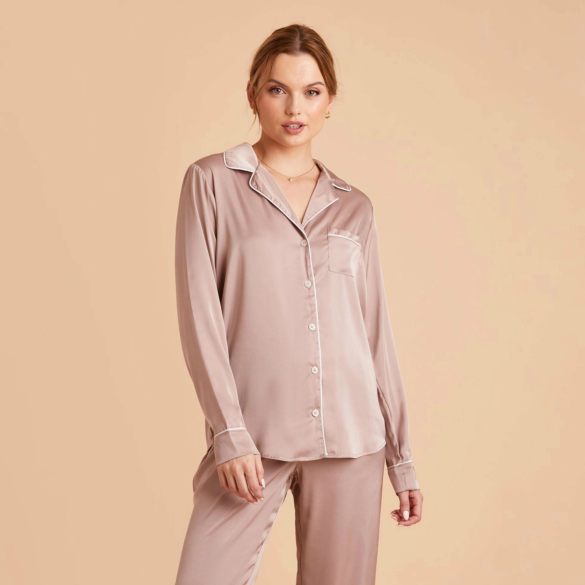 Jonny Long Sleeves And Pants Satin PJ Set - Mauve Taupe 9 Jonny Long Sleeves And Pants Satin PJ Set - Mauve Taupe - Image 9