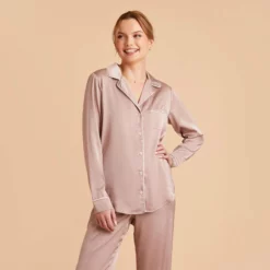 Jonny Long Sleeves And Pants Satin PJ Set - Mauve Taupe 21 Jonny Long Sleeves And Pants Satin PJ Set - Mauve Taupe -US Skirt Sales 2024 mauve taupe jonny satin long sleeve top bridesmaid pajamas 03