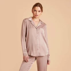Jonny Long Sleeves And Pants Satin PJ Set - Mauve Taupe 23 Jonny Long Sleeves And Pants Satin PJ Set - Mauve Taupe -US Skirt Sales 2024 mauve taupe jonny satin long sleeve top bridesmaid pajamas 04