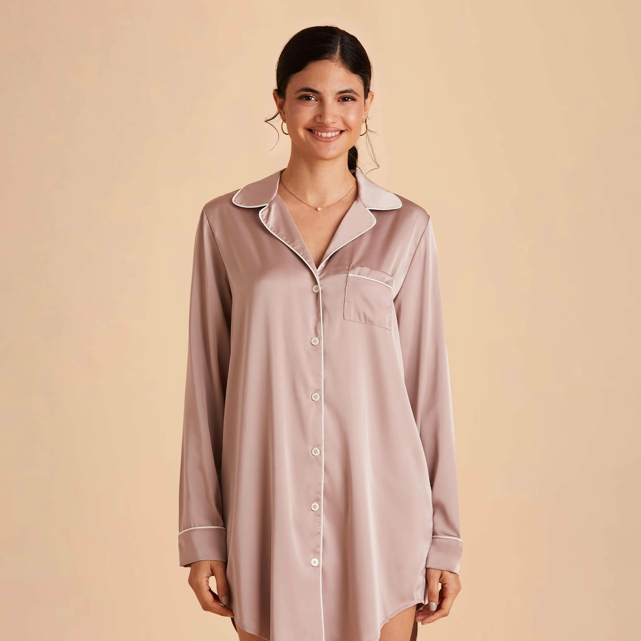 Kamryn Satin Sleepshirt - Mauve Taupe 5 Kamryn Satin Sleepshirt - Mauve Taupe - Image 5