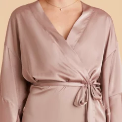 Kenny Ruffle Satin Robe - Mauve Taupe -US Skirt Sales 2024 mauve taupe kenny satin ruffle bridemaid robe TMS LIVE PREVIEW