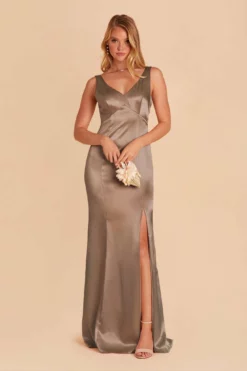 Gloria Shiny Satin Dress - Mocha -US Skirt Sales 2024 mocha gloria satin bridesmaid dress 02