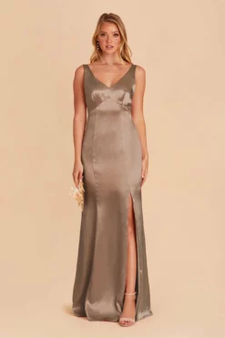 Gloria Shiny Satin Dress - Mocha -US Skirt Sales 2024 mocha gloria satin bridesmaid dress 03